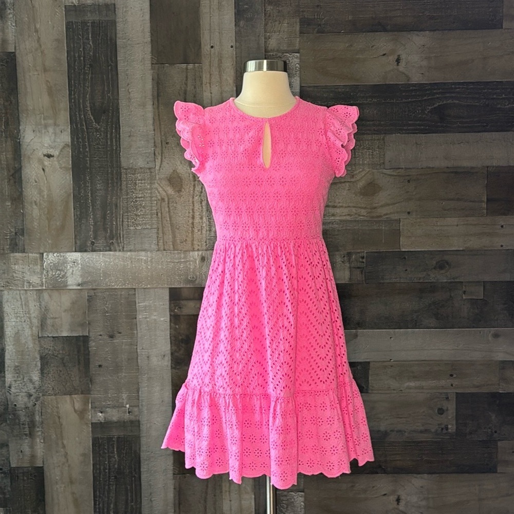 Vineyard Vines hot pink dress size 0 feminine floral eyelet lace Barbiecore - Picture 7 of 12